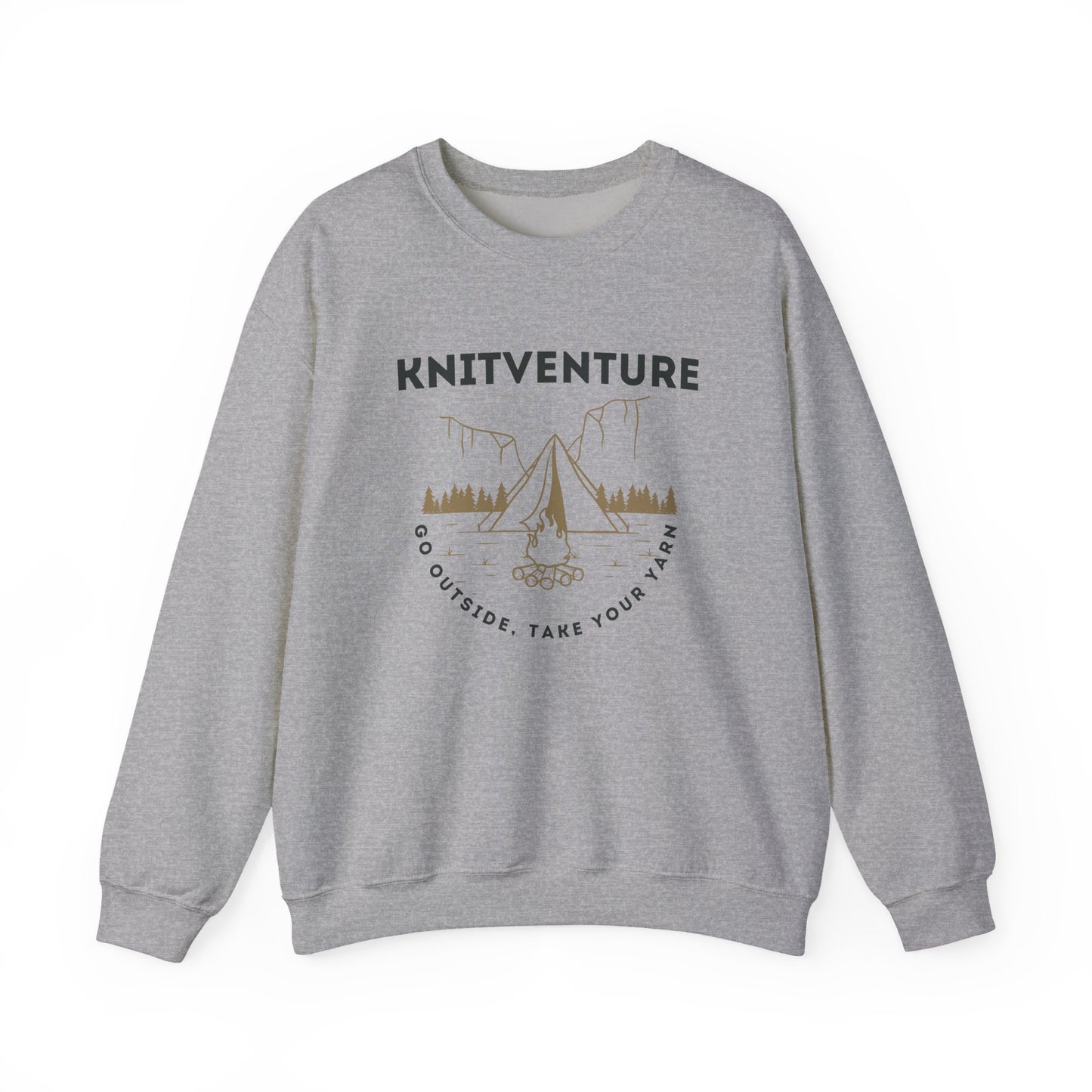 Knitventure Crewneck Sweatshirt – Camping Knitwear ‘Go Outside, Take Your Yarn’