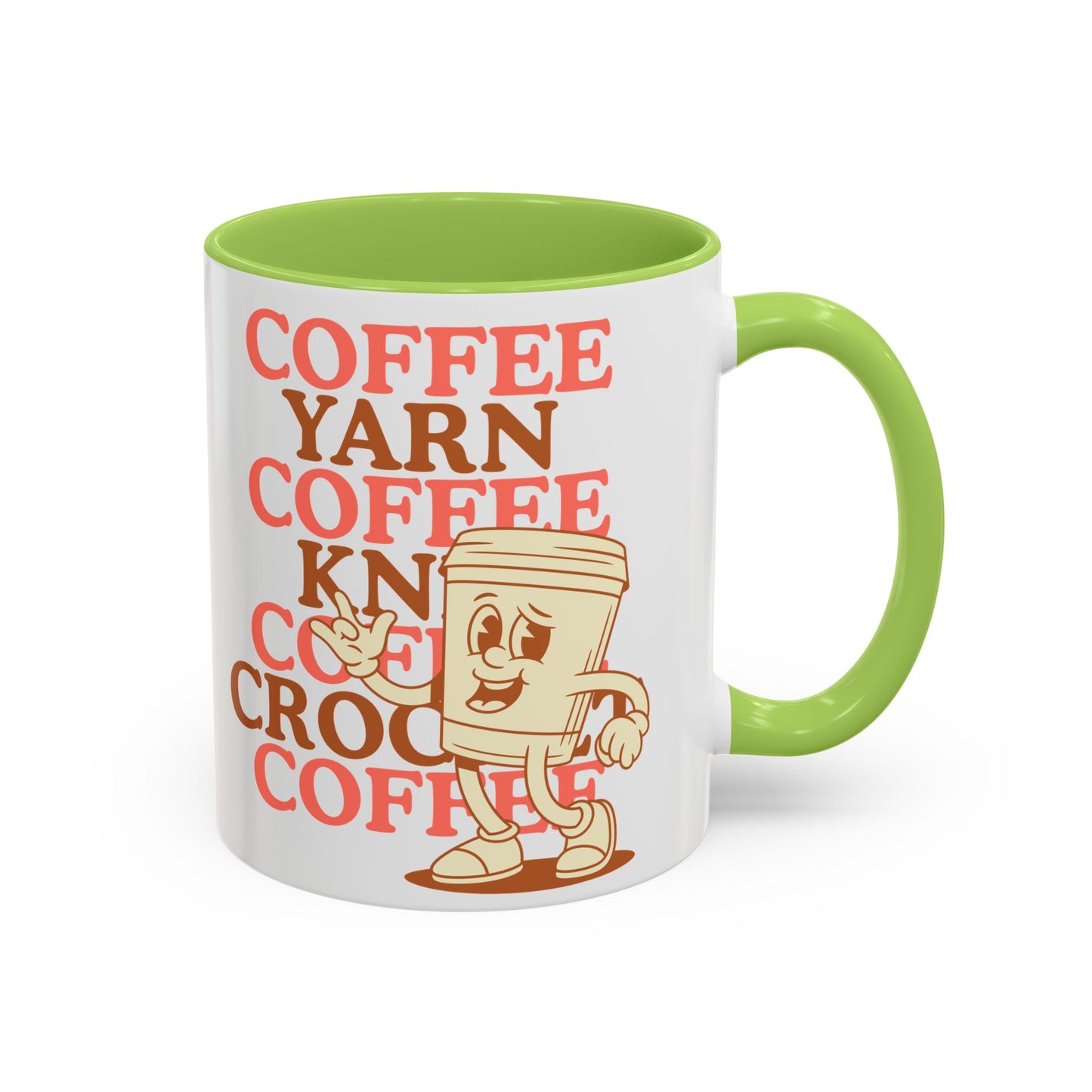 Coffee, Yarn, Knit, Crochet Coffee Mug | Retro Coffee Cup Design