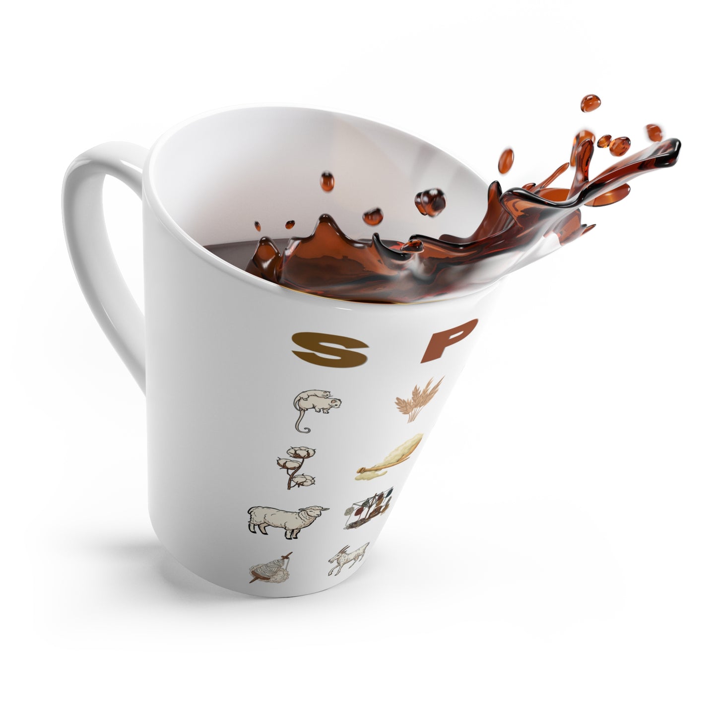 Spinning Fiber Latte Mug — Cozy Shepherding & Wool Icons Coffee Cup