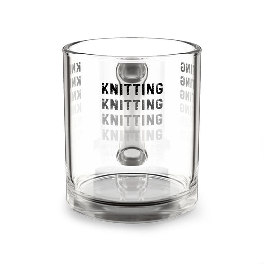Glass Mug — 'KNITTING' Repeating Text 10oz Clear Coffee Tea Cup for Knitters