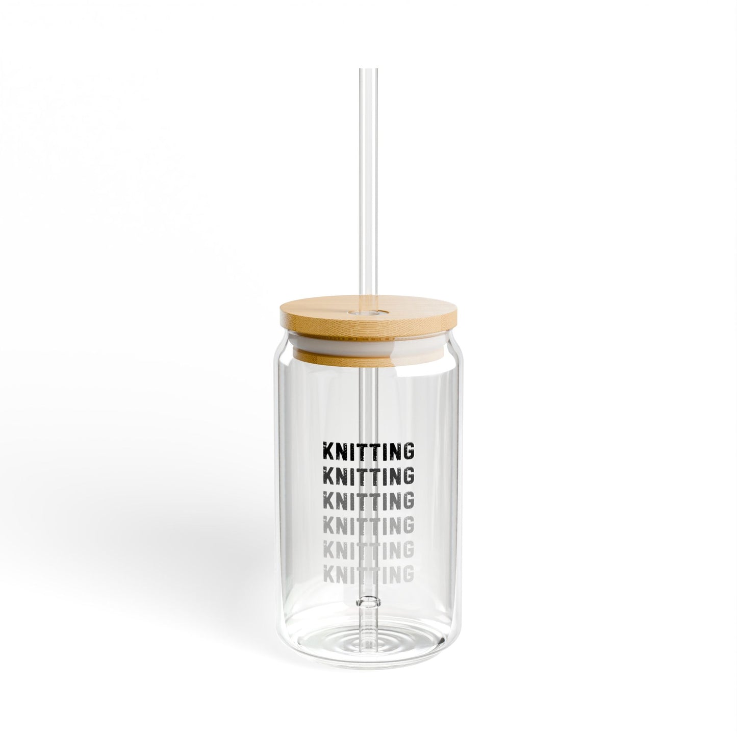 Knitting Glass Sipper 16oz – Eco Bamboo Lid Straw Cup for Knitter Gifts