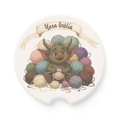 Yarn Goblin Soapstone Car Coaster — Cute Knitting-Themed Cup Holder Mat