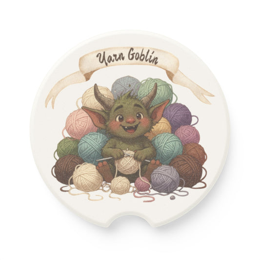 Yarn Goblin Soapstone Car Coaster — Cute Knitting-Themed Cup Holder Mat