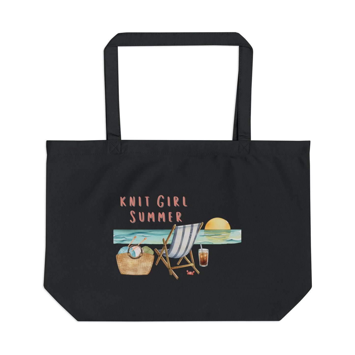 Beach Day Canvas Tote Bag – "Knit Girl Summer" Illustrated Eco Shopper