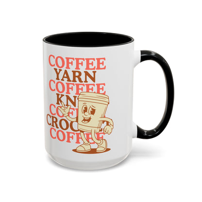 Coffee, Yarn, Knit, Crochet Coffee Mug | Retro Coffee Cup Design