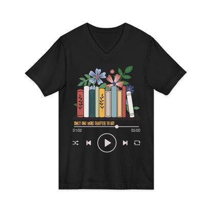 Audio Book Lover V‑Neck Tee  Only One More Chapter to Go Floral Bookshelf T‑Shirt