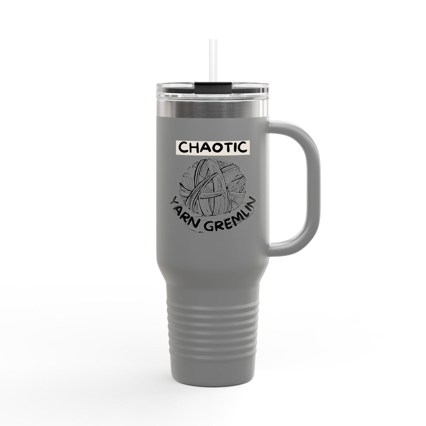40oz Insulated Travel Mug — "Chaotic Yarn Gremlin" Knitting Lover Tumbler