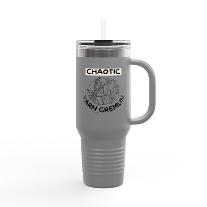 40oz Insulated Travel Mug — "Chaotic Yarn Gremlin" Knitting Lover Tumbler