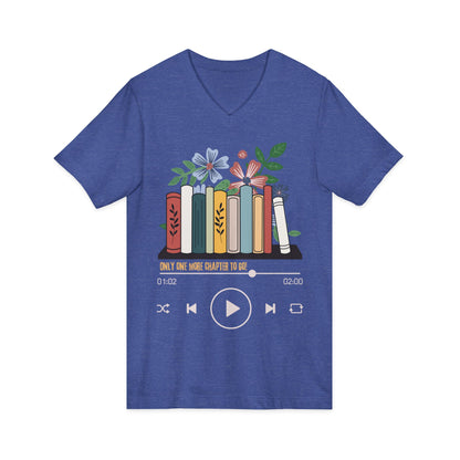 Audio Book Lover V‑Neck Tee  Only One More Chapter to Go Floral Bookshelf T‑Shirt