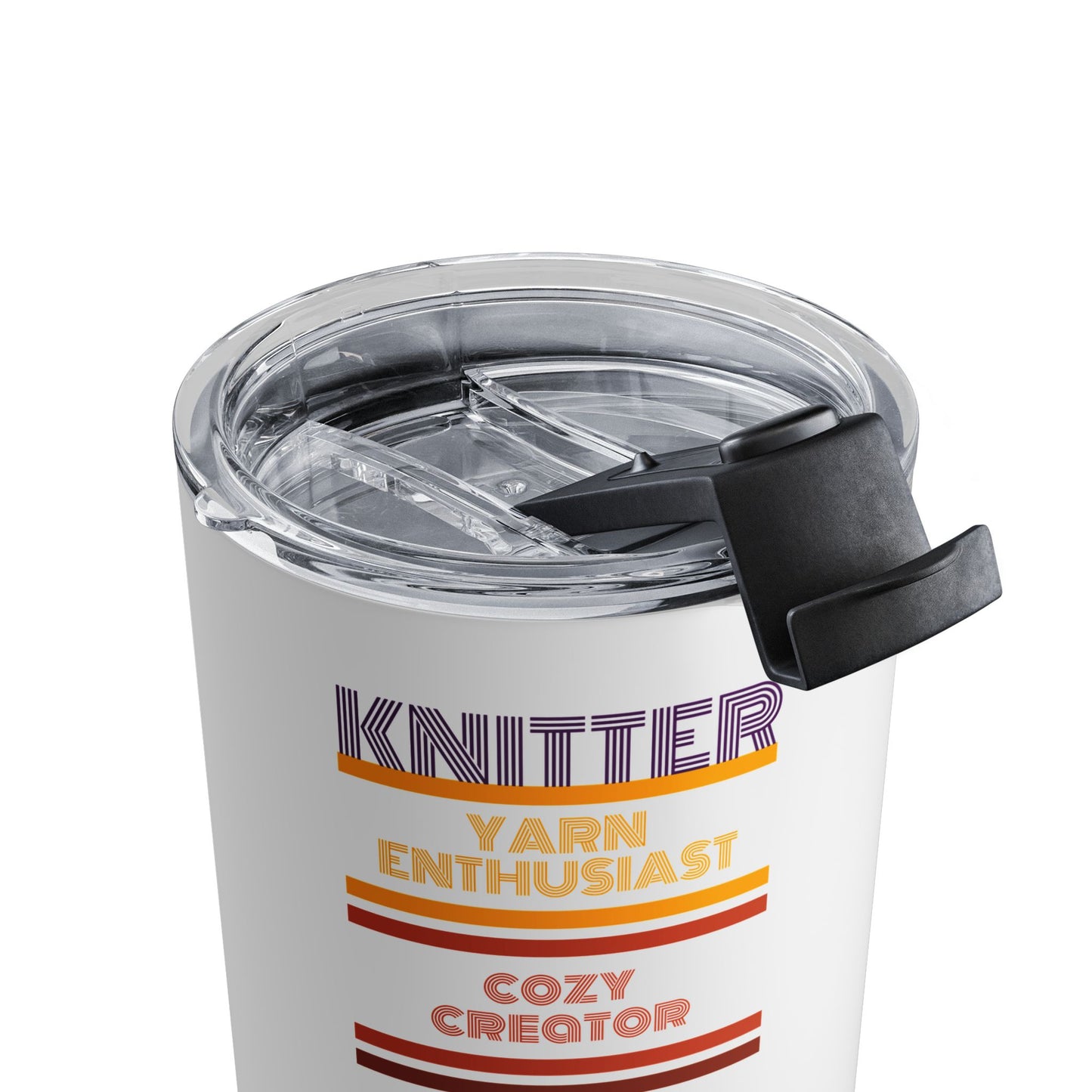 Knitter 10oz Tumbler — 'Knitter: Yarn Enthusiast, Cozy Creator, Needle Ninja, Wool Wizard' Travel Cup