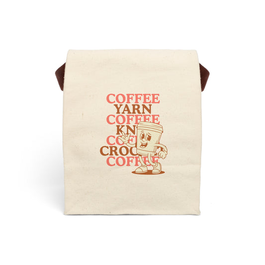 Canvas Lunch Bag — Retro Coffee Cartoon "Coffee Yarn" Design