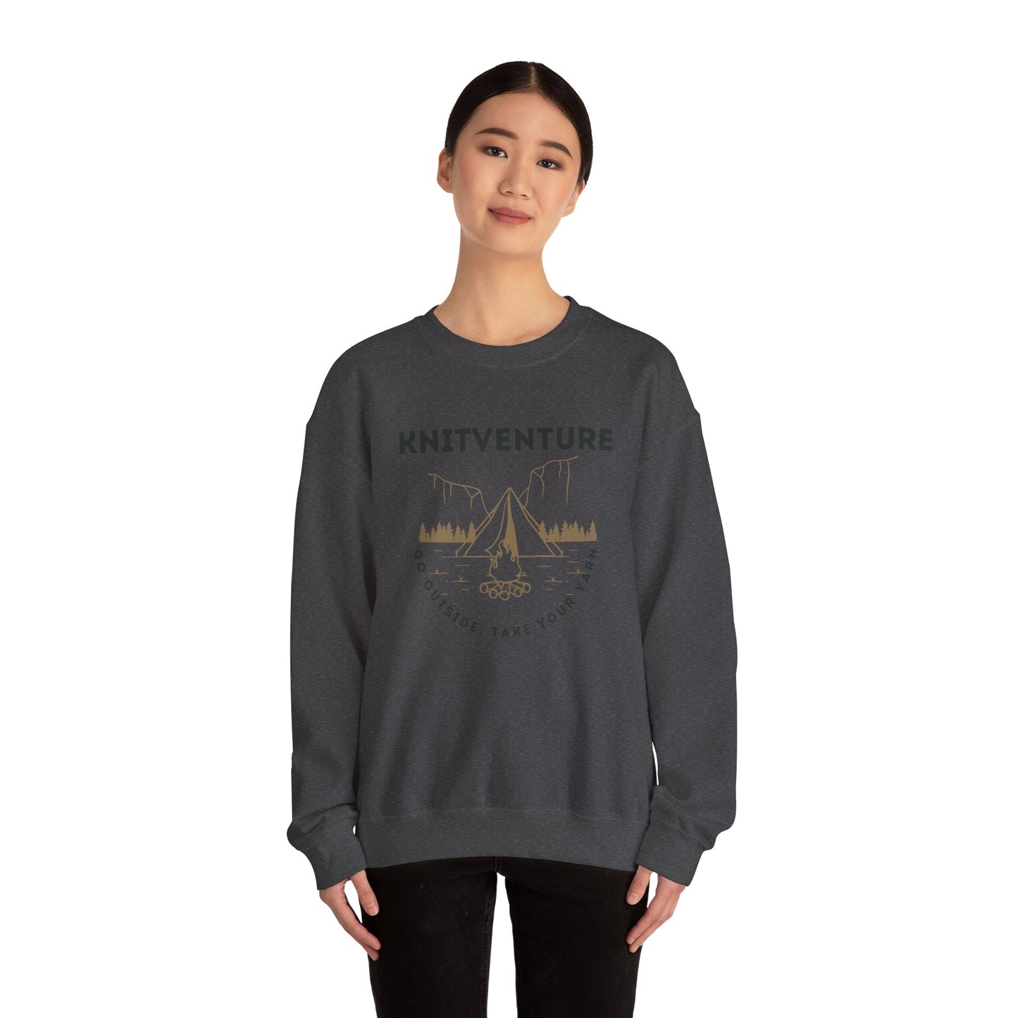Knitventure Crewneck Sweatshirt – Camping Knitwear ‘Go Outside, Take Your Yarn’