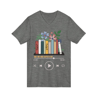 Audio Book Lover V‑Neck Tee  Only One More Chapter to Go Floral Bookshelf T‑Shirt