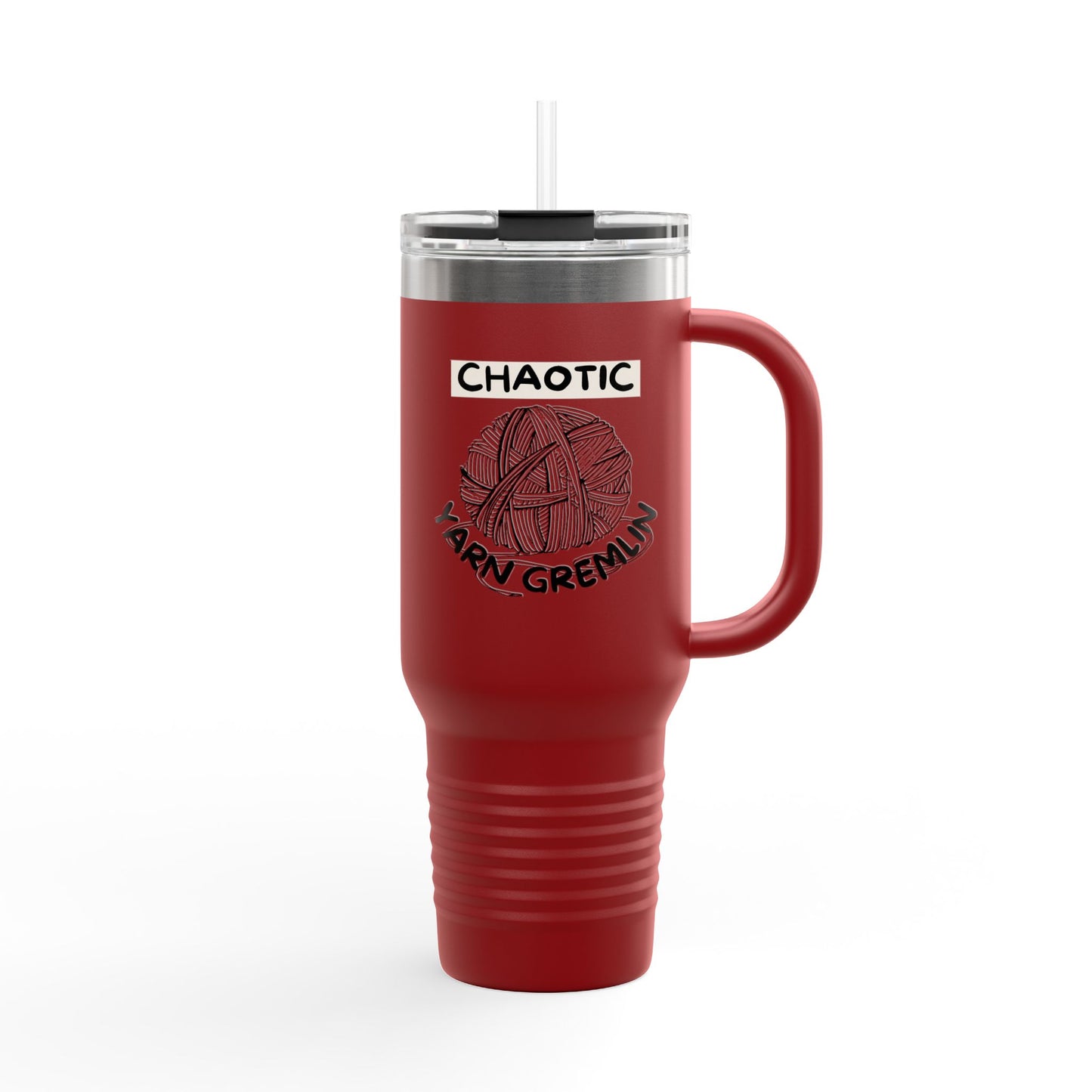 40oz Insulated Travel Mug — "Chaotic Yarn Gremlin" Knitting Lover Tumbler