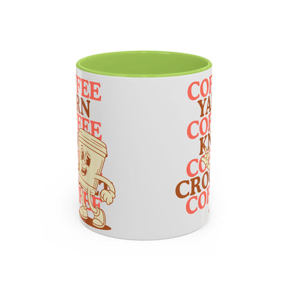 Coffee, Yarn, Knit, Crochet Coffee Mug | Retro Coffee Cup Design