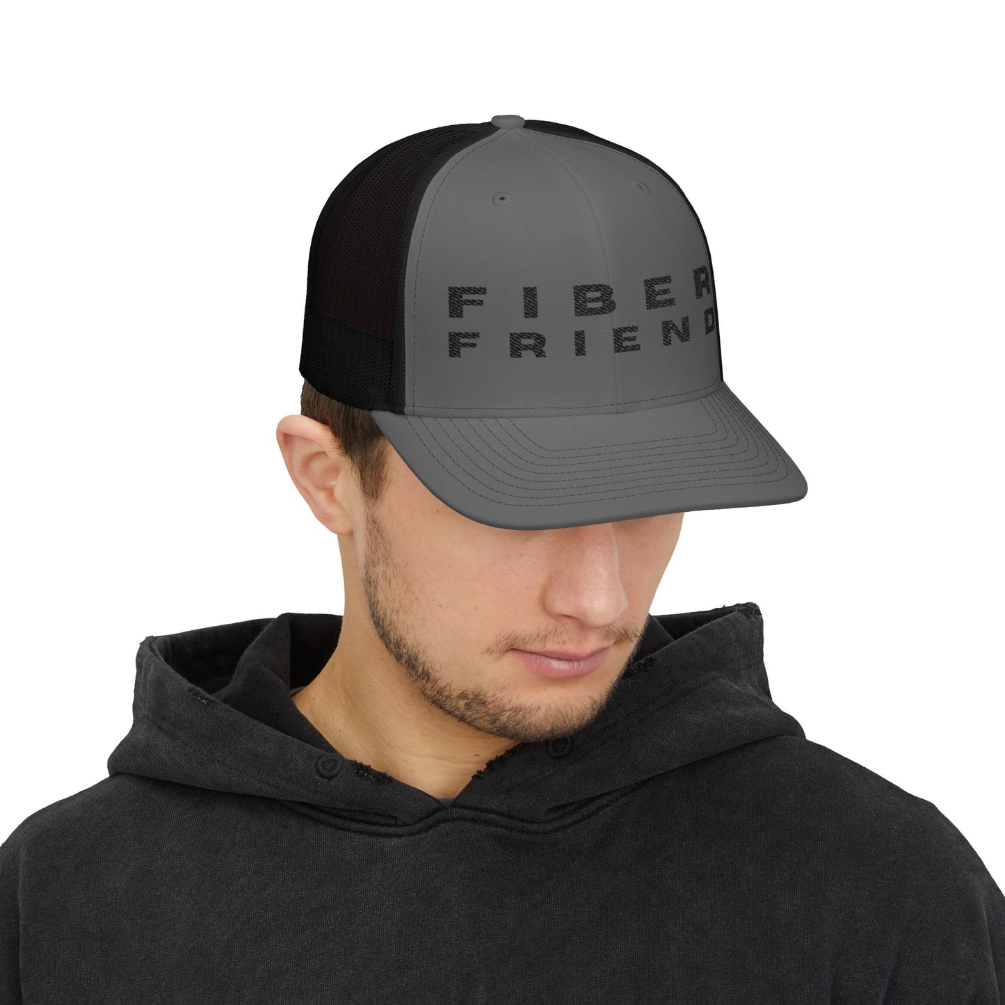Fiber Friend Cap | Trucker Snapback Hat, Mesh Back Embroidered Text