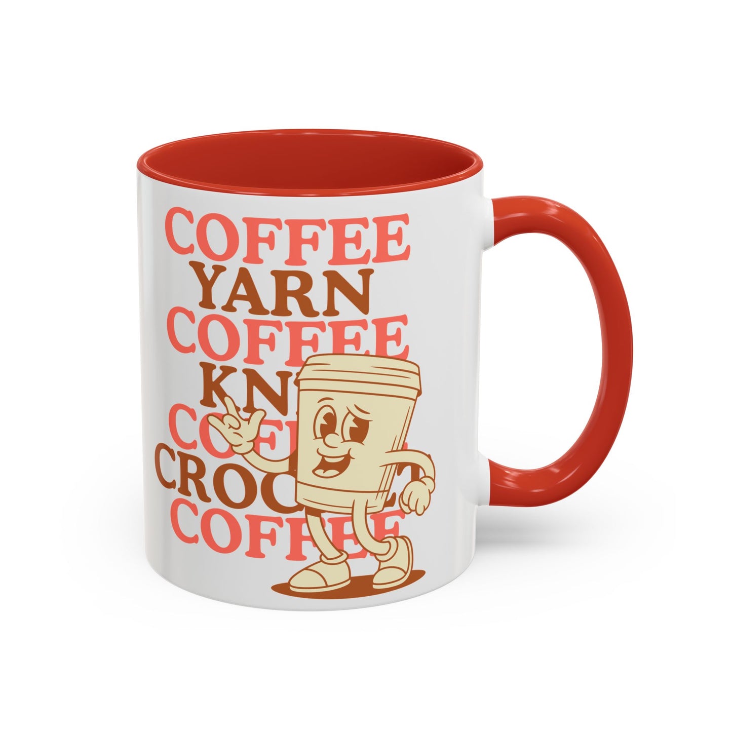 Coffee, Yarn, Knit, Crochet Coffee Mug | Retro Coffee Cup Design