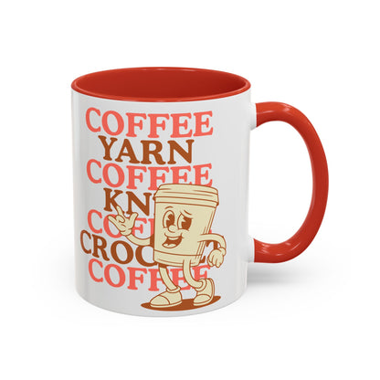 Coffee, Yarn, Knit, Crochet Coffee Mug | Retro Coffee Cup Design