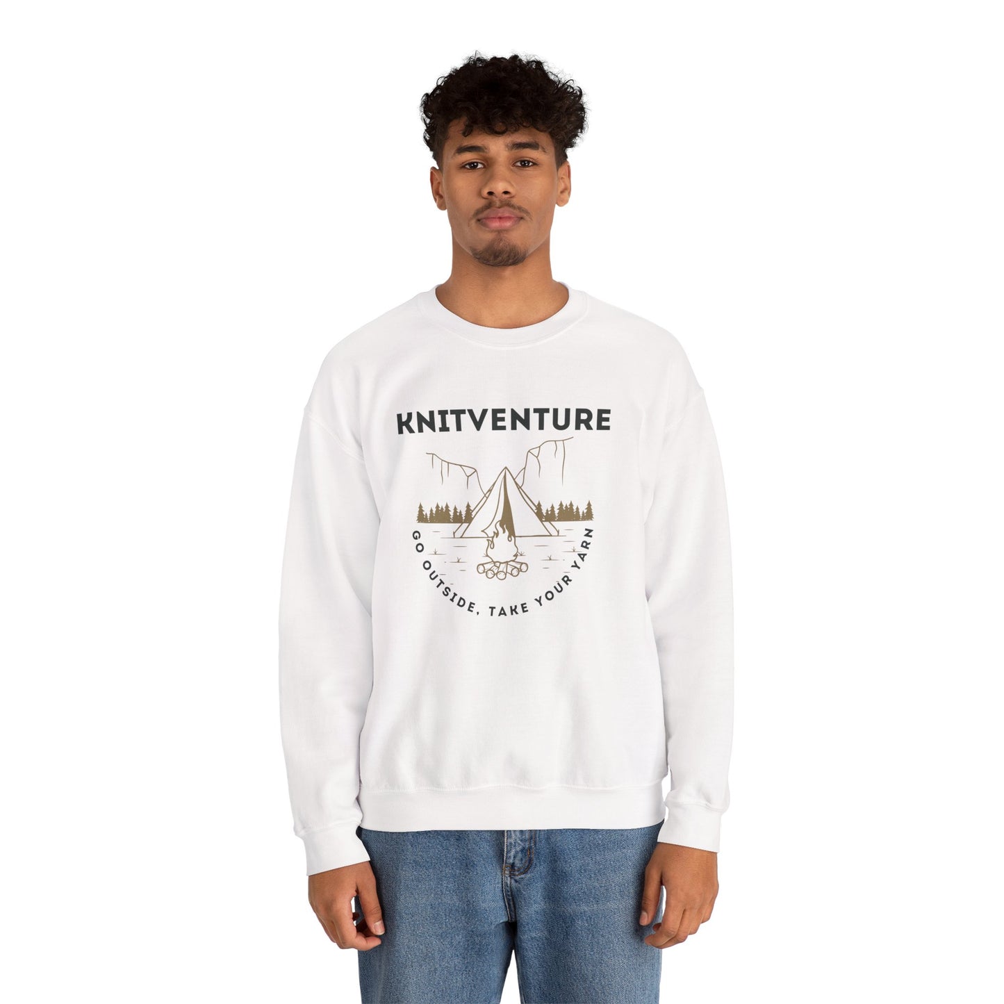 Knitventure Crewneck Sweatshirt – Camping Knitwear ‘Go Outside, Take Your Yarn’