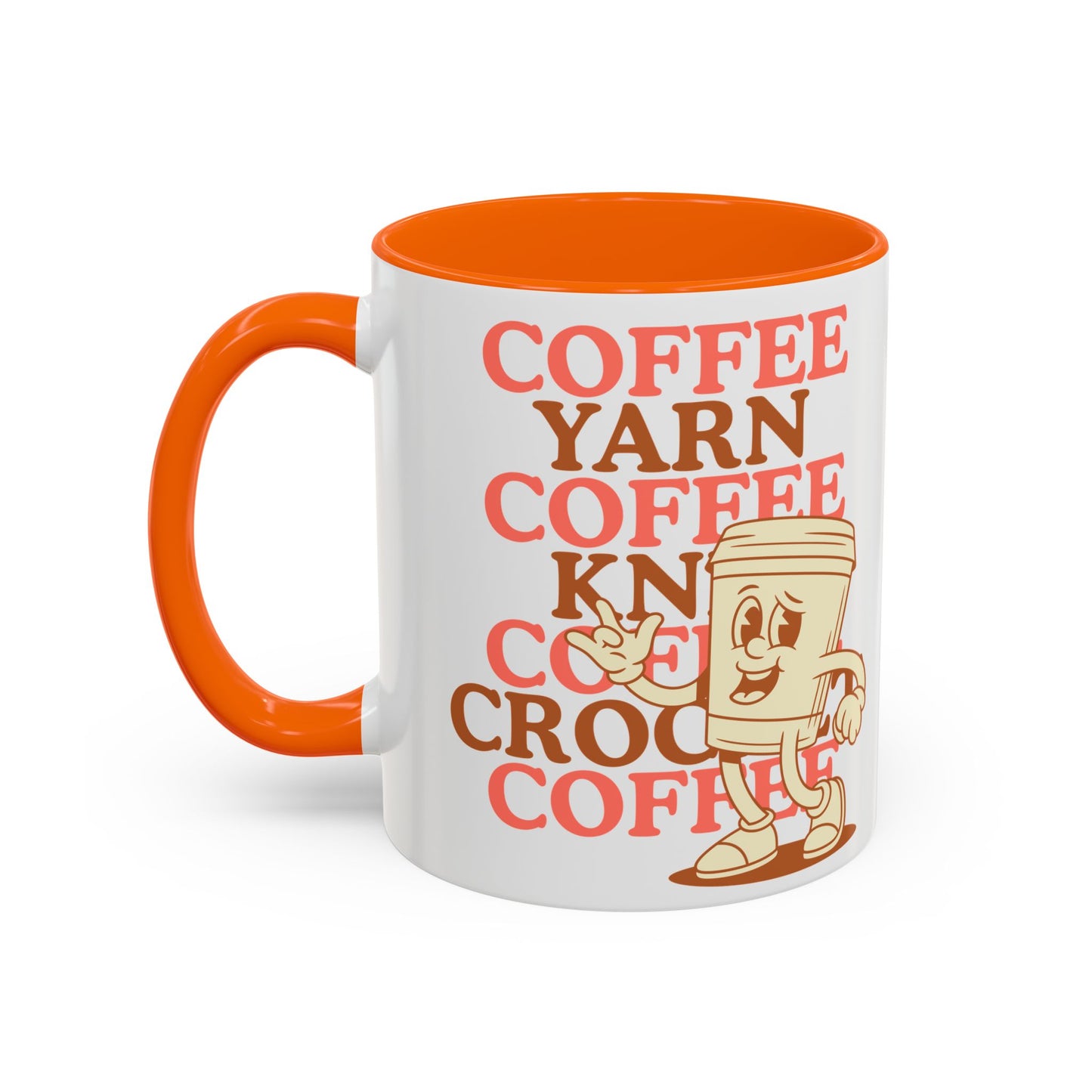 Coffee, Yarn, Knit, Crochet Coffee Mug | Retro Coffee Cup Design