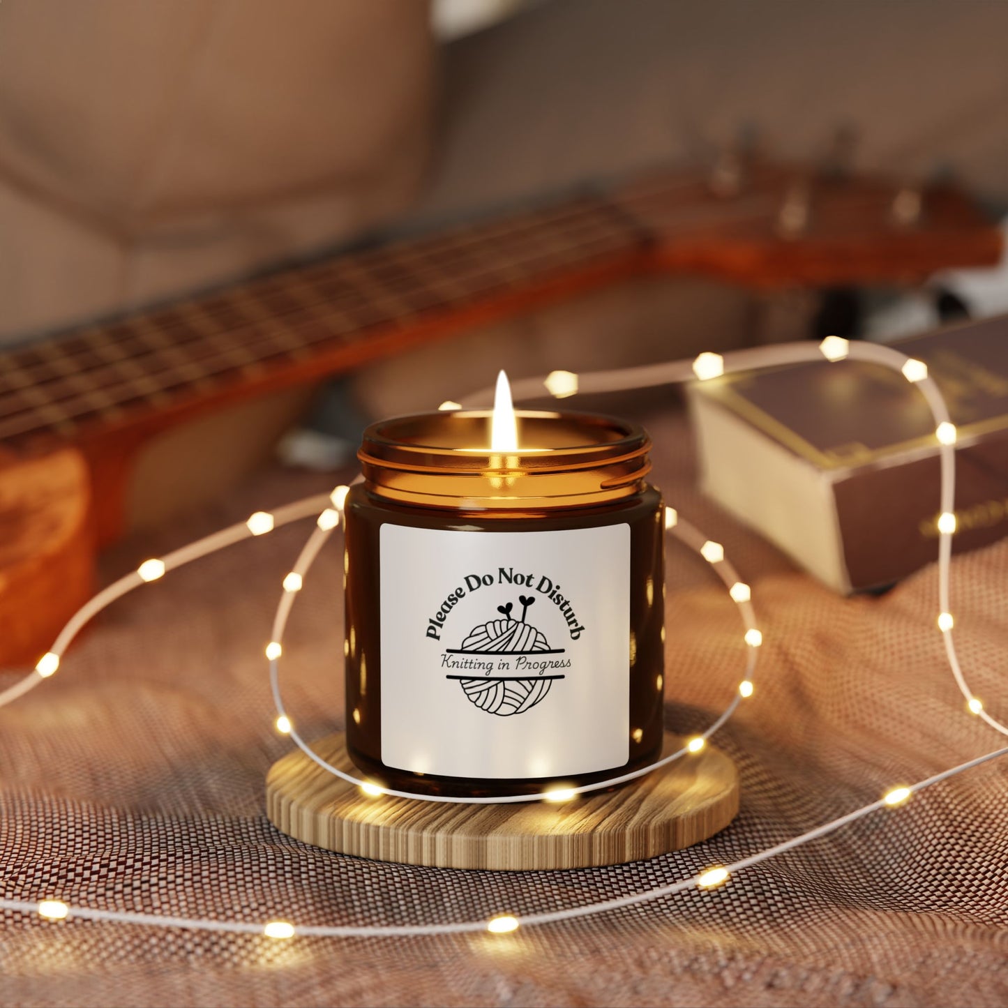Knitting in Progress Soy Candle — 'Please Do Not Disturb' Amber Jar