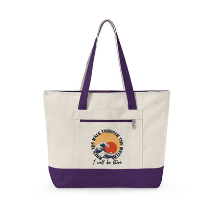 Canvas Tote Bag — Vintage Wave Sunset ‘I Walk the Waves’ Zippered Tote
