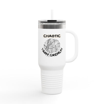 40oz Insulated Travel Mug — "Chaotic Yarn Gremlin" Knitting Lover Tumbler