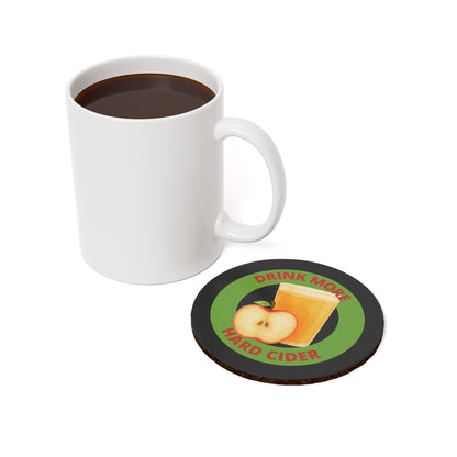 Drink More Hard Cider Cork Back Coaster — Apple Cider Bar Drink Coaster