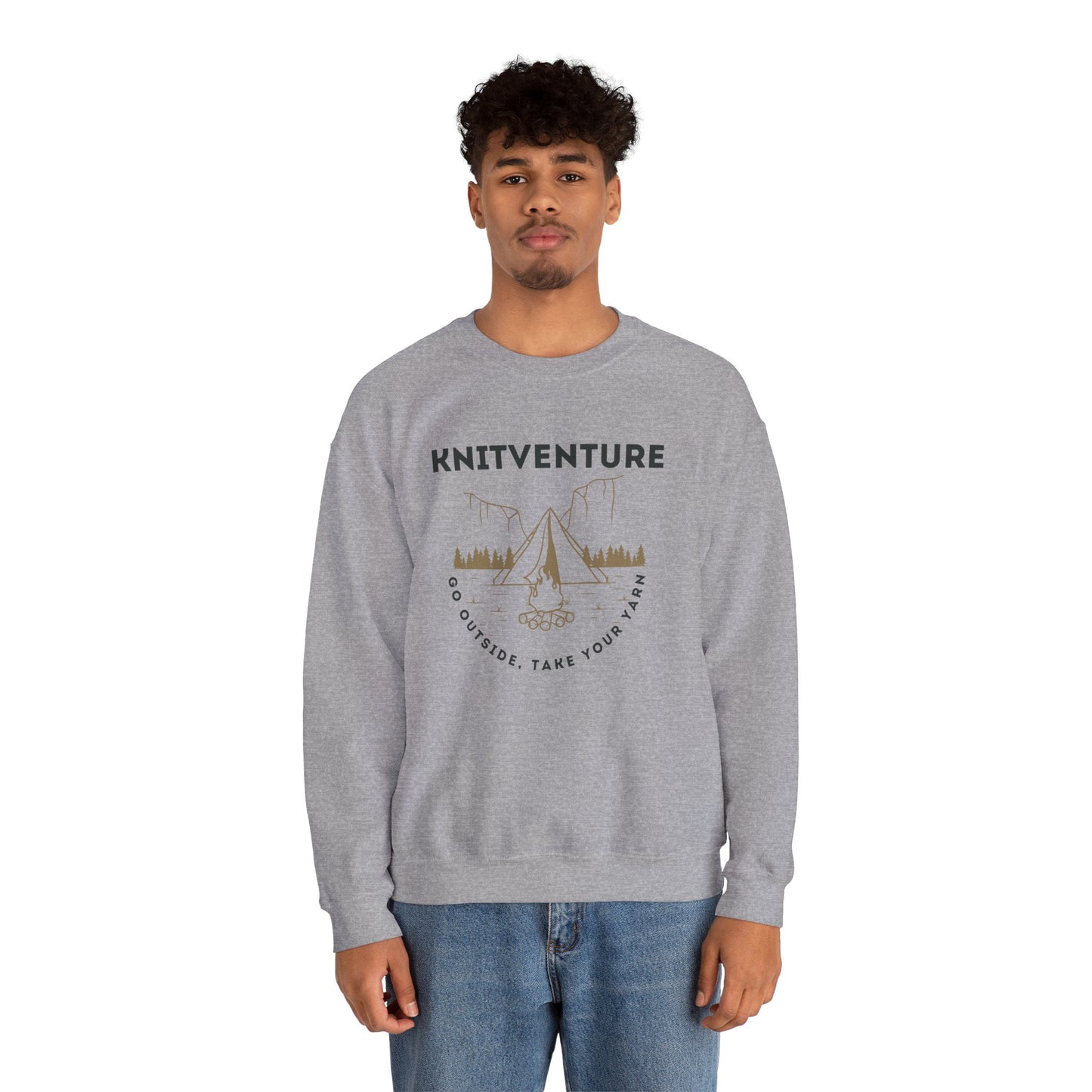 Knitventure Crewneck Sweatshirt – Camping Knitwear ‘Go Outside, Take Your Yarn’