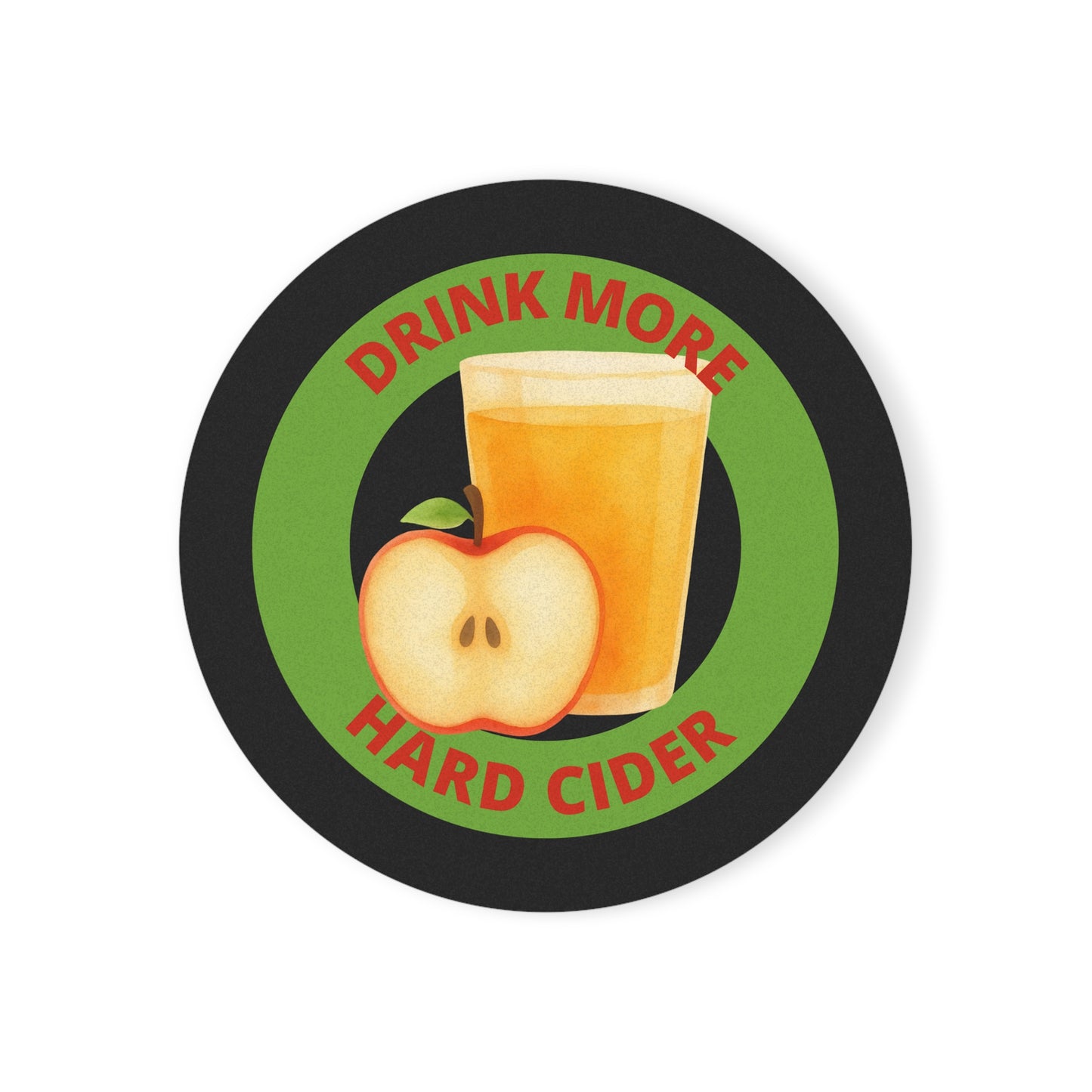 Drink More Hard Cider Cork Back Coaster — Apple Cider Bar Drink Coaster