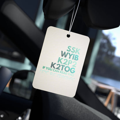 Knitters’ Code Car Air Freshener — SSK WYIB K2P2 K2TOG Design
