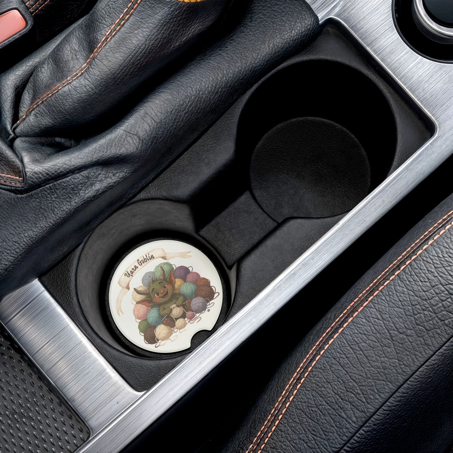 Yarn Goblin Soapstone Car Coaster — Cute Knitting-Themed Cup Holder Mat