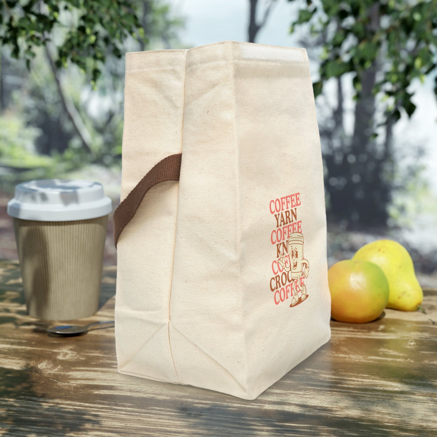 Canvas Lunch Bag — Retro Coffee Cartoon "Coffee Yarn" Design