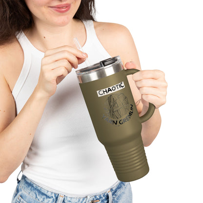 40oz Insulated Travel Mug — "Chaotic Yarn Gremlin" Knitting Lover Tumbler