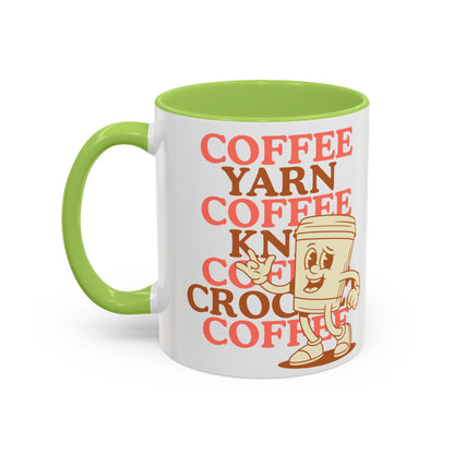 Coffee, Yarn, Knit, Crochet Coffee Mug | Retro Coffee Cup Design
