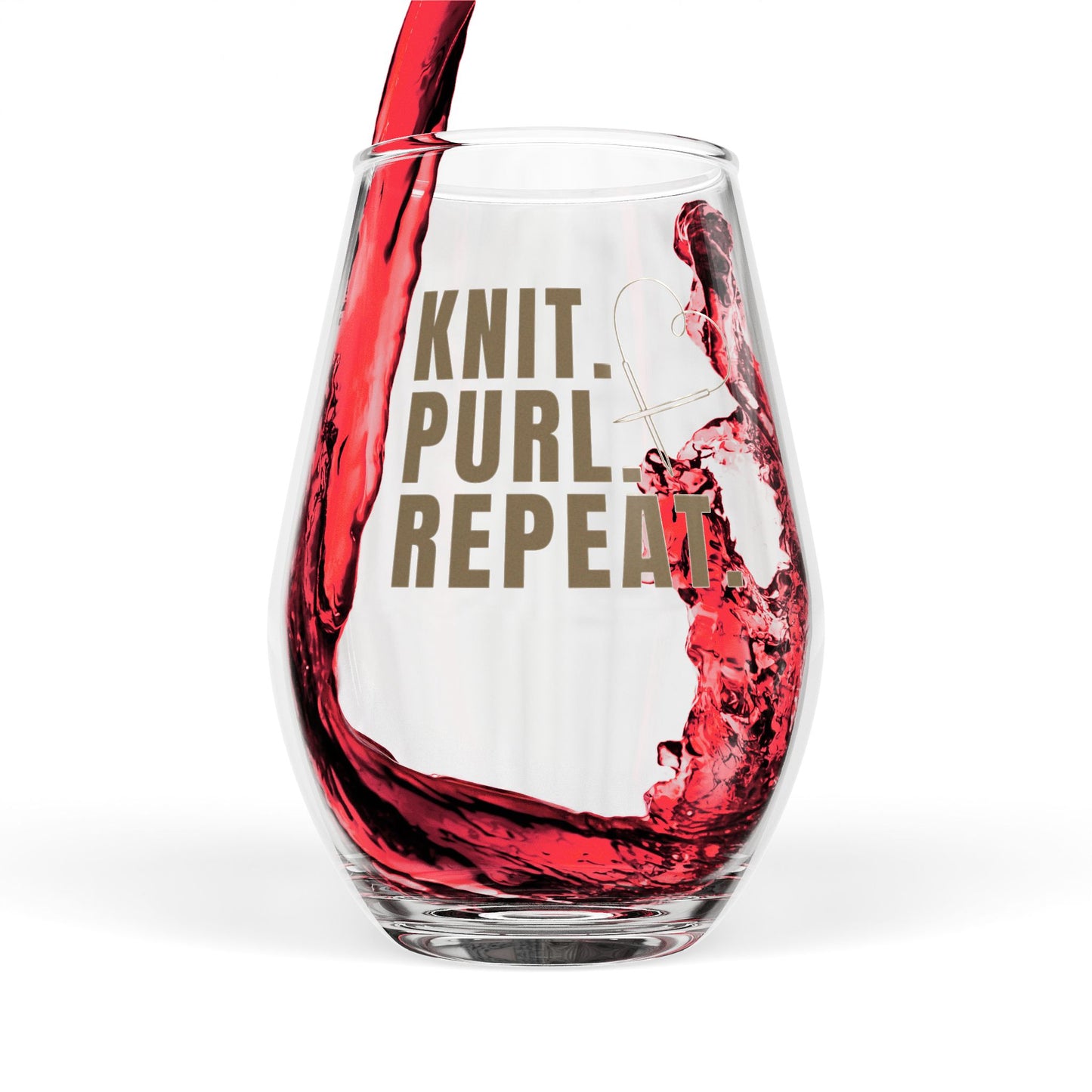 Stemless Wine Glass - "Knit. Purl. Repeat." Glass for Knitting Lovers
