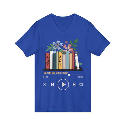 Audio Book Lover V‑Neck Tee  Only One More Chapter to Go Floral Bookshelf T‑Shirt