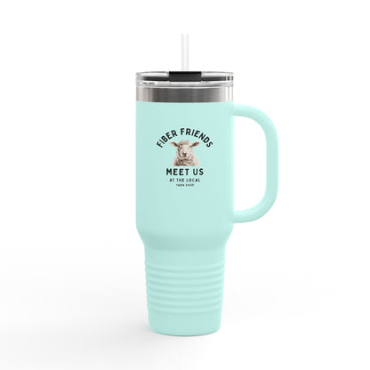 40oz Insulated Travel Mug - 'Fiber Friends Meet Us' Cute Sheep Design