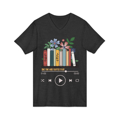 Audio Book Lover V‑Neck Tee  Only One More Chapter to Go Floral Bookshelf T‑Shirt
