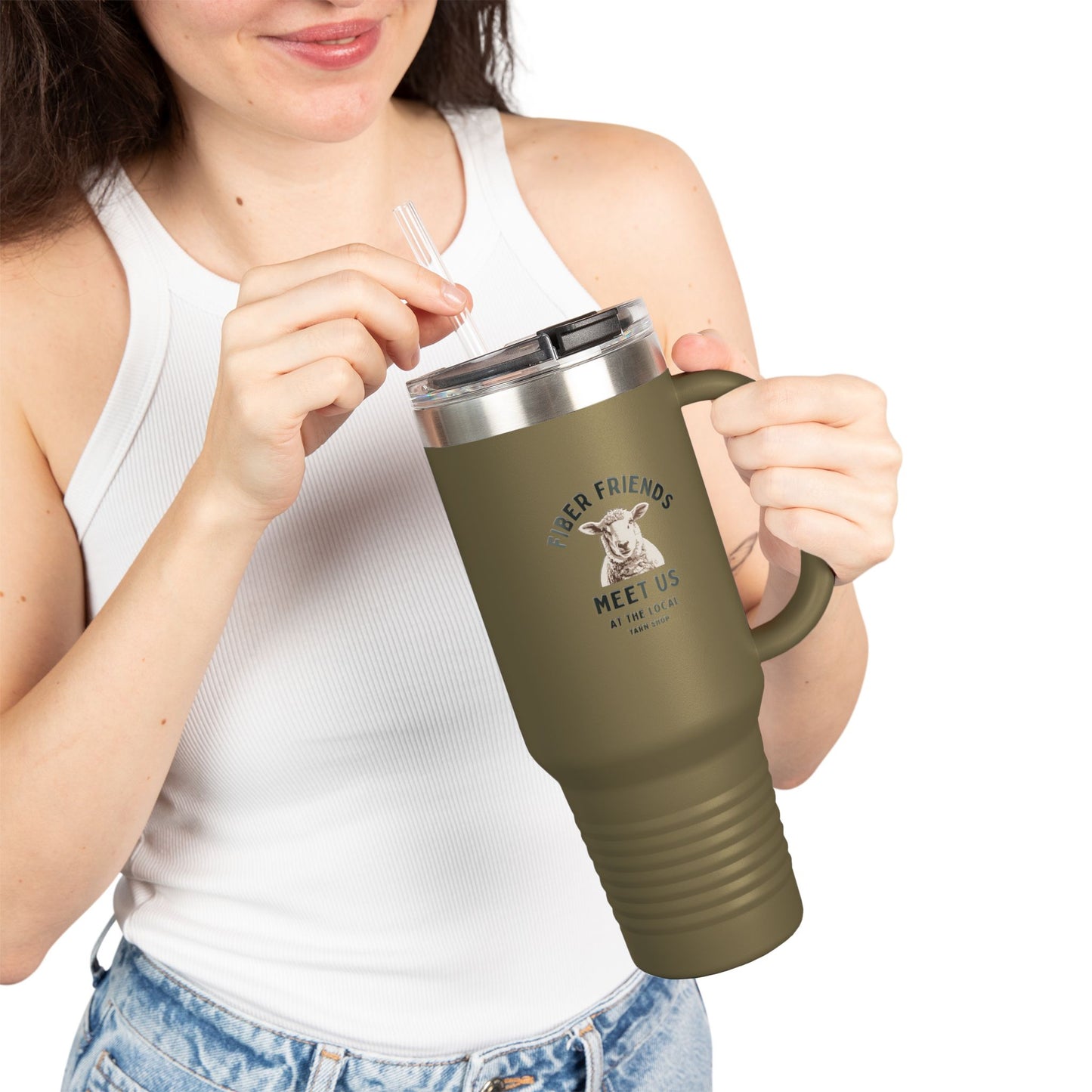 40oz Insulated Travel Mug - 'Fiber Friends Meet Us' Cute Sheep Design