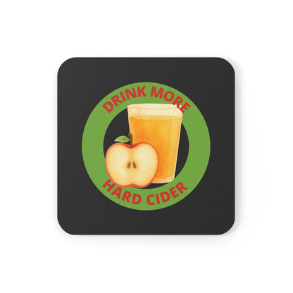 Drink More Hard Cider Cork Back Coaster — Apple Cider Bar Drink Coaster