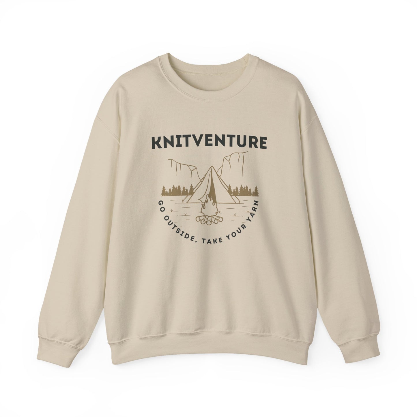 Knitventure Crewneck Sweatshirt – Camping Knitwear ‘Go Outside, Take Your Yarn’