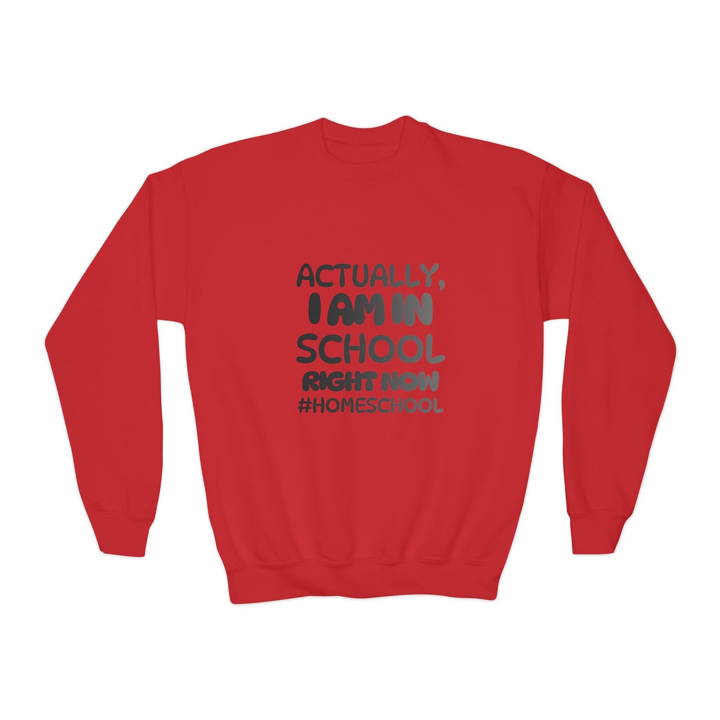 Actually I Am In School Right Now Homeschool Youth Sweatshirt  Funny Homeschooling Kid Shirt