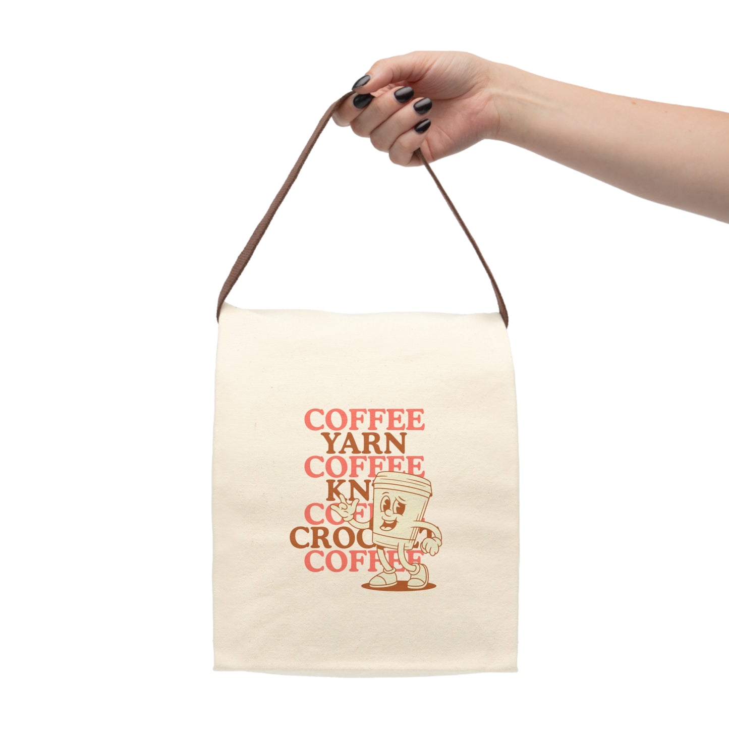 Canvas Lunch Bag — Retro Coffee Cartoon "Coffee Yarn" Design