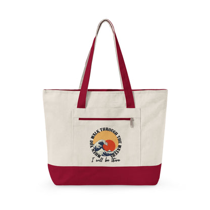 Canvas Tote Bag — Vintage Wave Sunset ‘I Walk the Waves’ Zippered Tote