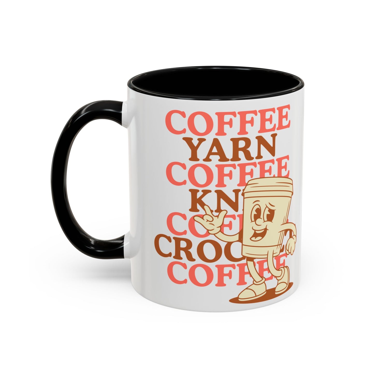 Coffee, Yarn, Knit, Crochet Coffee Mug | Retro Coffee Cup Design