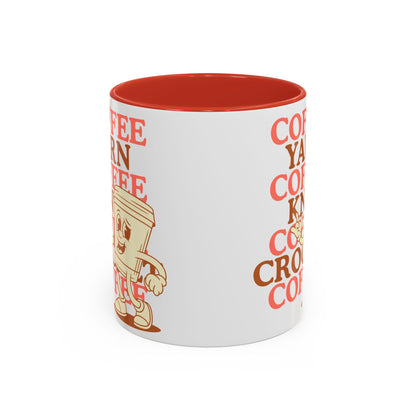 Coffee, Yarn, Knit, Crochet Coffee Mug | Retro Coffee Cup Design