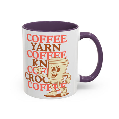Coffee, Yarn, Knit, Crochet Coffee Mug | Retro Coffee Cup Design