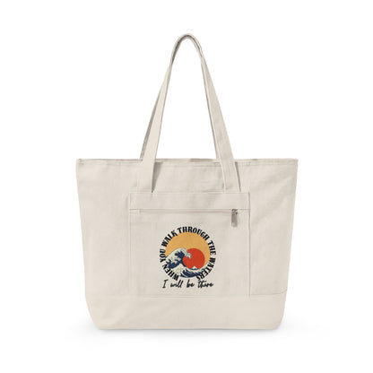 Canvas Tote Bag — Vintage Wave Sunset ‘I Walk the Waves’ Zippered Tote