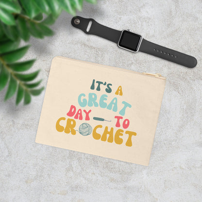 Crochet Accessory Pouch — 'It's a Great Day to Crochet' Zipper Bag